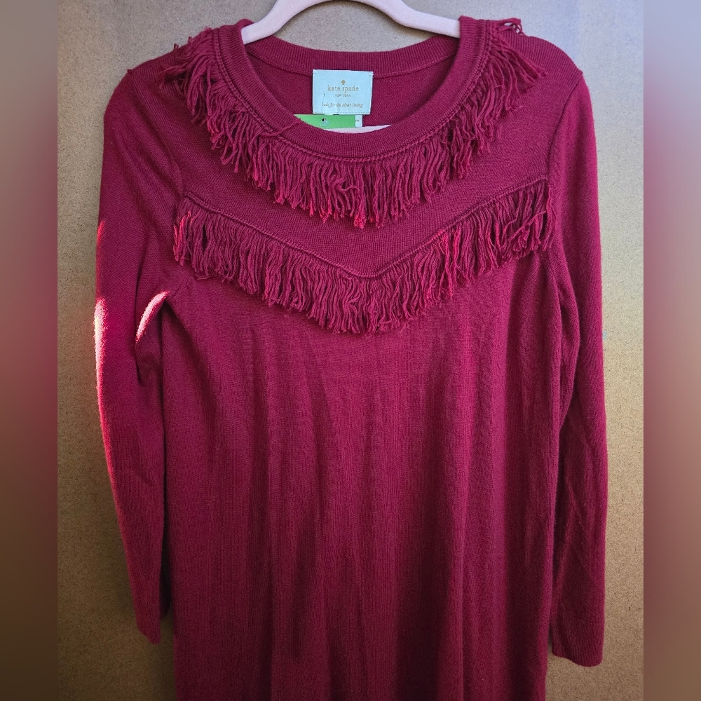 Kate Spade Red Fringe Wool Sweater Dress